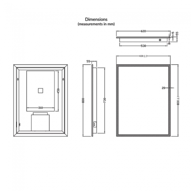 Orbit Mosca LED Bathroom Mirror with Demister Pad and Shaver Socket 800mm H 600mm W