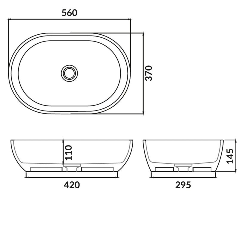 Orbit Neo Sit-On Countertop Basin 560mm Wide - 0 Tap Hole