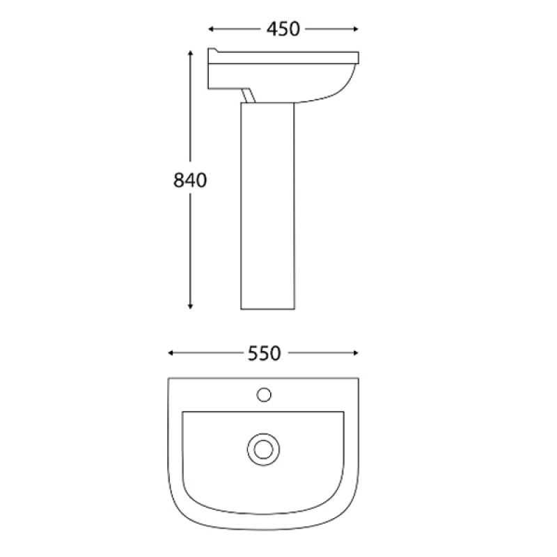 Orbit Nix Basin with Full Pedestal 550mm Wide - 1 Tap Hole