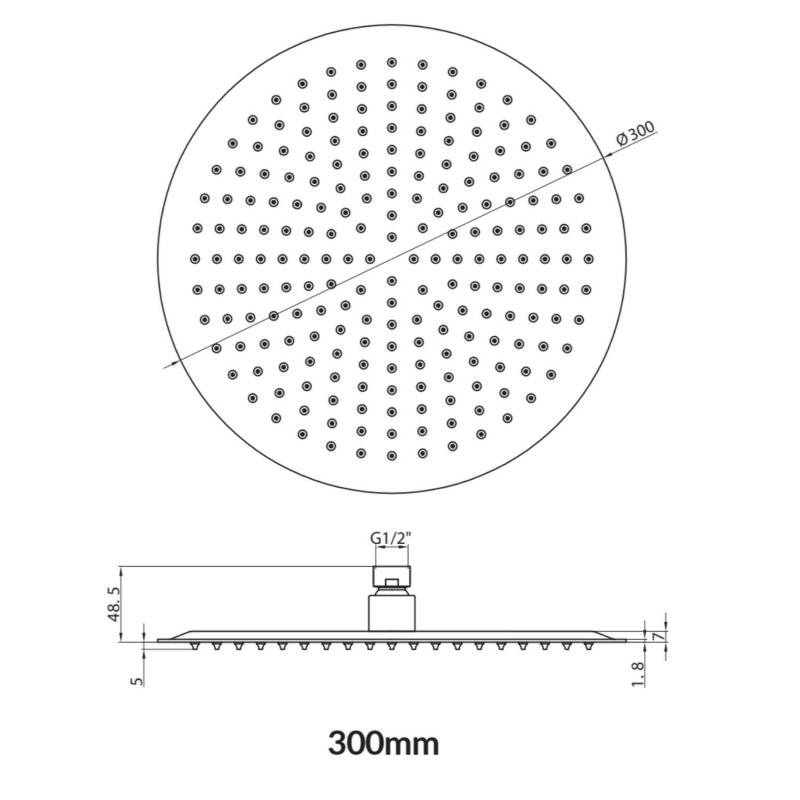 Orbit Noire Round Fixed Shower Head 300mm Diameter - Matt Black