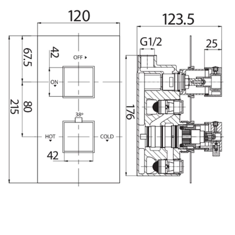Orbit Noire Square Thermostatic Concealed Shower Valve Dual Handle - Matt Black