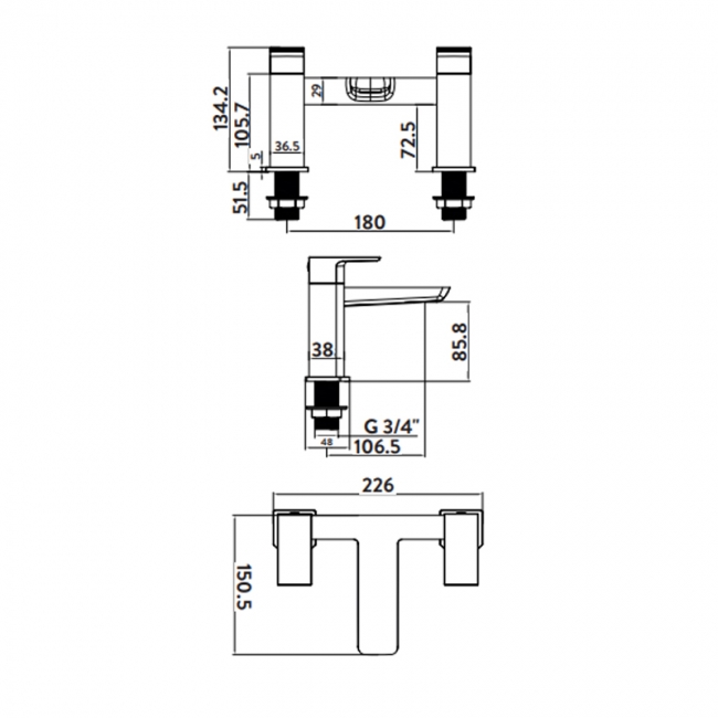Orbit Muro Bath Shower Mixer Tap Pillar Mounted - Matt Black