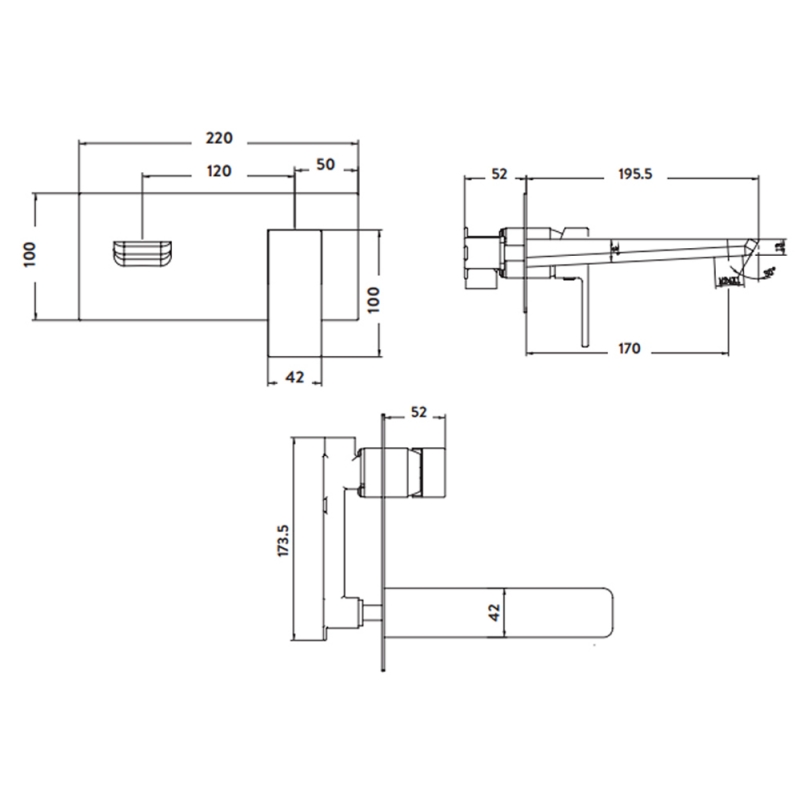 Orbit Muro Single Lever Basin Mixer Tap Wall Mounted - Matt Black
