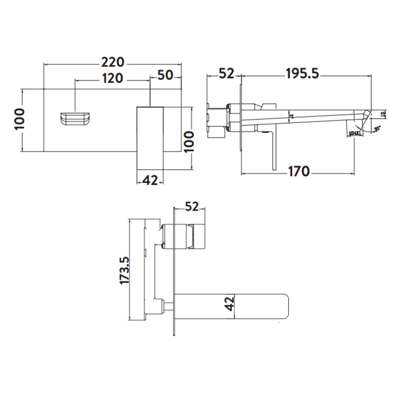Orbit Muro Single Lever Bath Filler Tap Wall Mounted - Matt Black