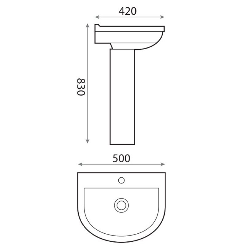 Orbit Omni Basin with Full Pedestal 500mm Wide - 1 Tap Hole