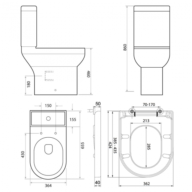 Orbit Omni Comfort Height Close Coupled Toilet with Push Button Cistern - Wrapover Soft Close Seat