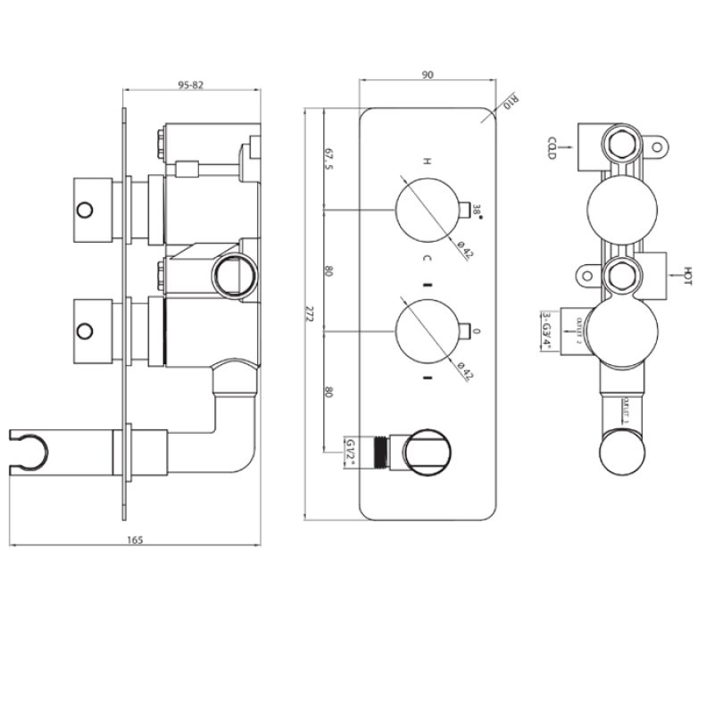 Orbit Recessed Round Concealed Shower Valve with Diverter Dual Handle - Chrome