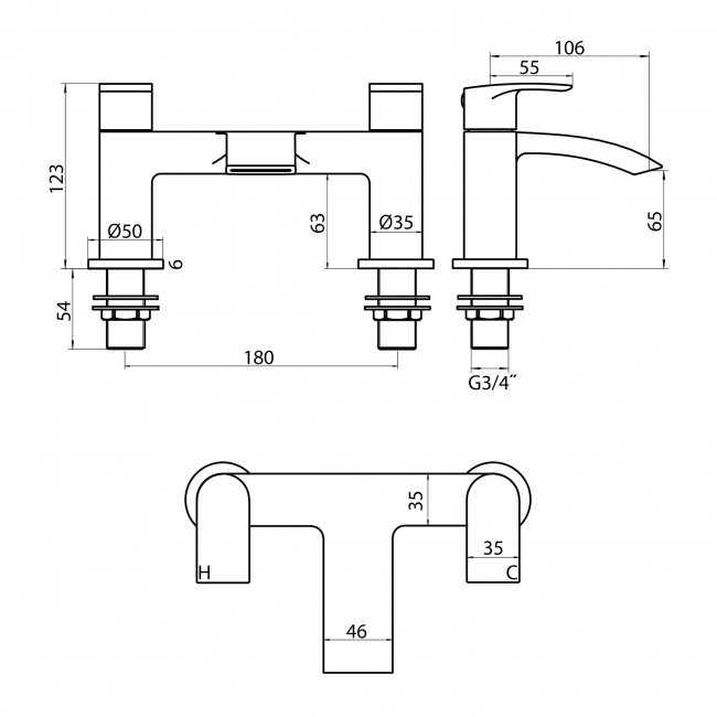 Orbit Reno Bath Filler Tap Pillar Mounted - Matt Black