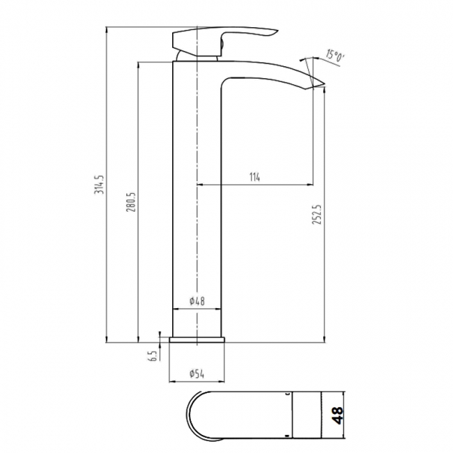 Orbit Reno Tall Basin Mixer Tap - Matt Black