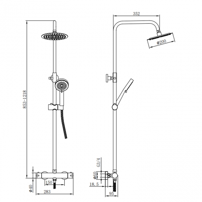 Orbit Round Rigid Riser Shower Kit with Fixed Head and Shower Handset - Chrome