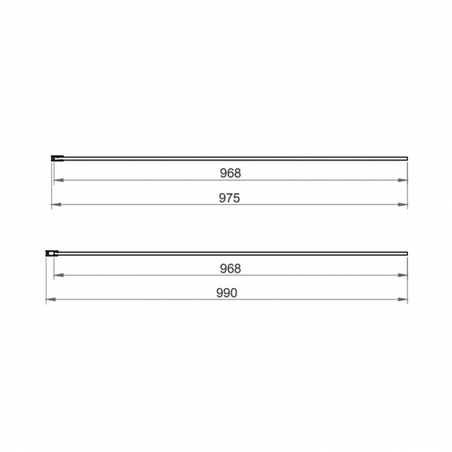 Orbit S8 Fluted Chrome Wet Room Glass Panel 1000mm Wide - 8mm Glass  | Dimension Image