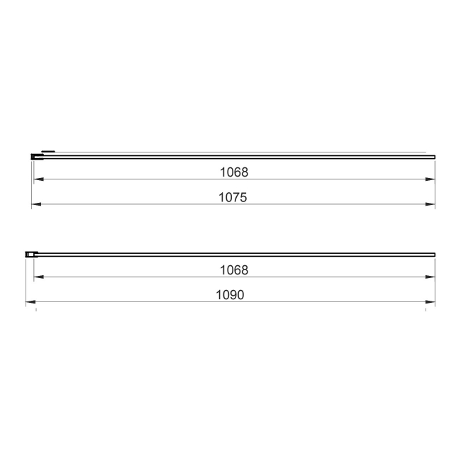 Orbit S8 Fluted Black Wet Room Glass Panel 1100mm Wide - 8mm Glass  | Dimension Image