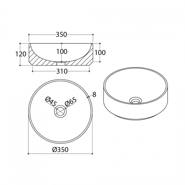 Orbit Sanctuary Round Marble Basin 350mm Wide - Arabescato White