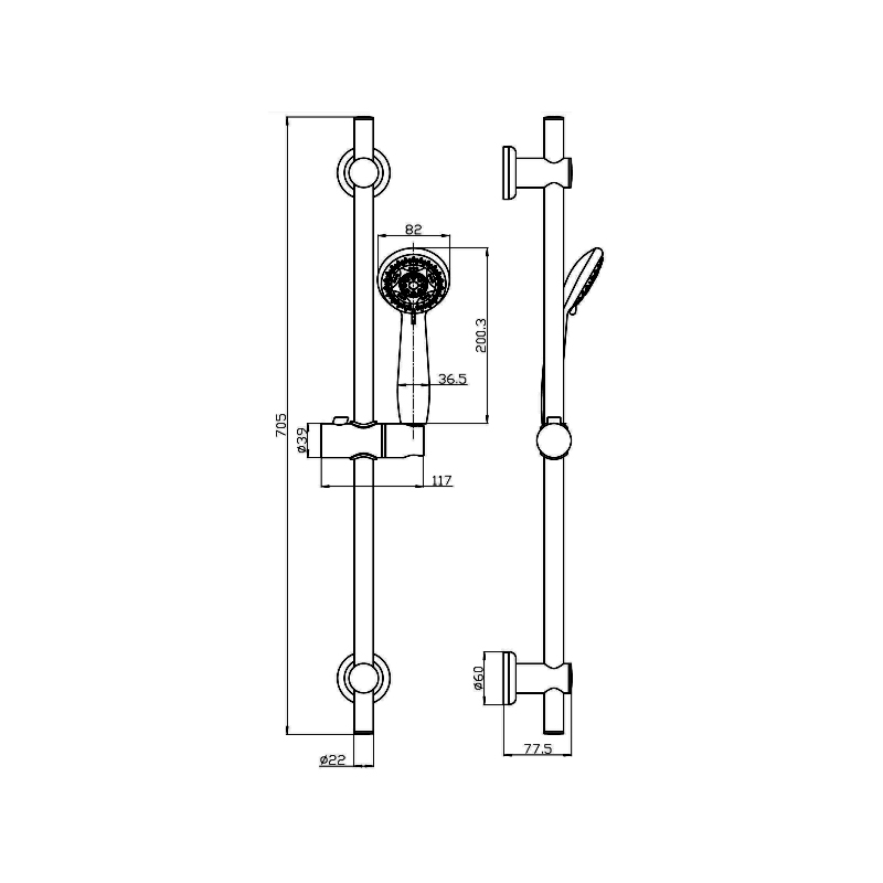 Orbit Round Shower Slide Rail Kit with Multi Function Handset - Chrome