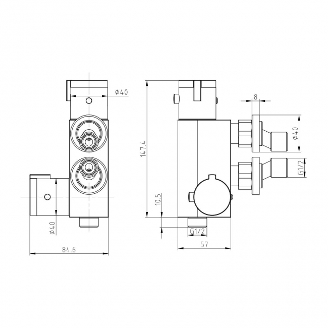 Orbit Thermostatic Vertical Bar Shower Valve for Douche - Matte Black
