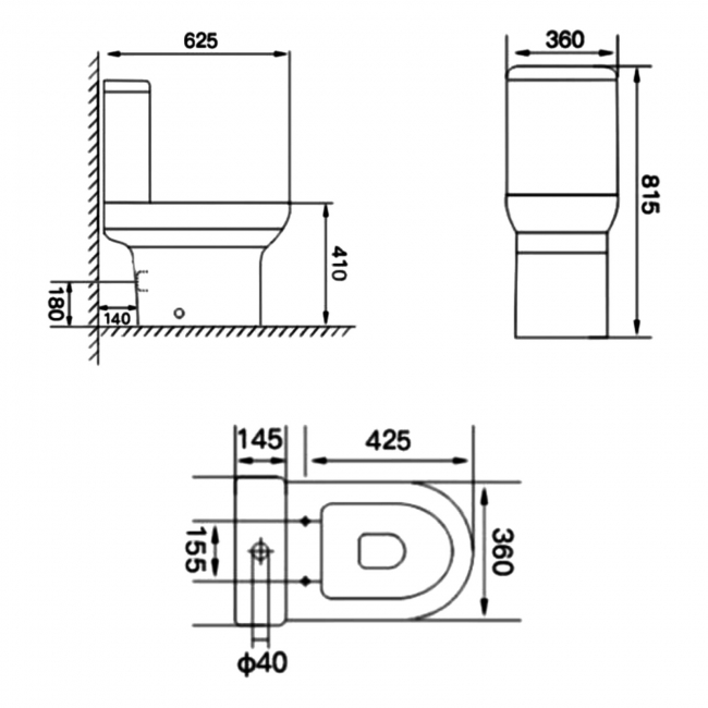 Orbit Spa Rimless Close Coupled Toilet with Push Button Cistern - Soft Close Seat