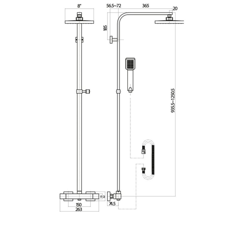 Orbit Square Bar Shower ORBIT001 2 Outlet Chrome