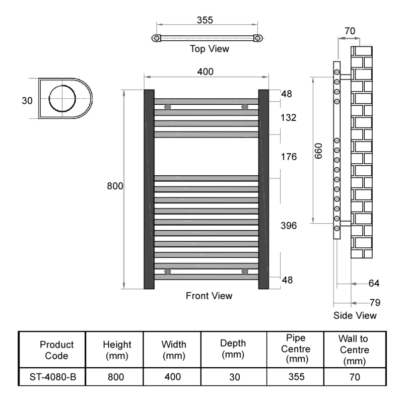 Orbit Strive Ladder Towel Rail ST4080B Steel Black
