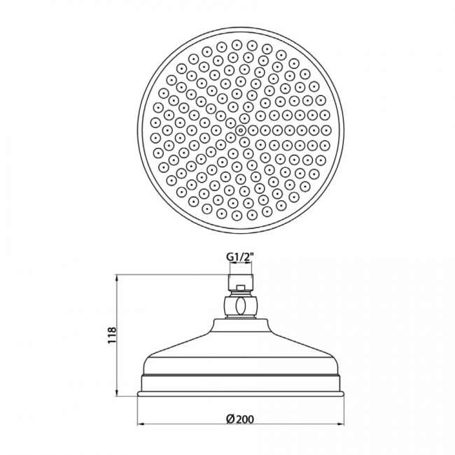 Orbit Traditional Round Fixed Shower Head 200mm Diameter - Chrome