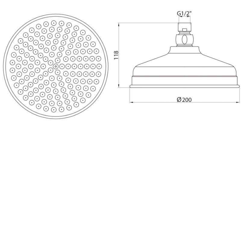 Orbit Traditional Round Fixed Shower Head 200mm Diameter - Chrome