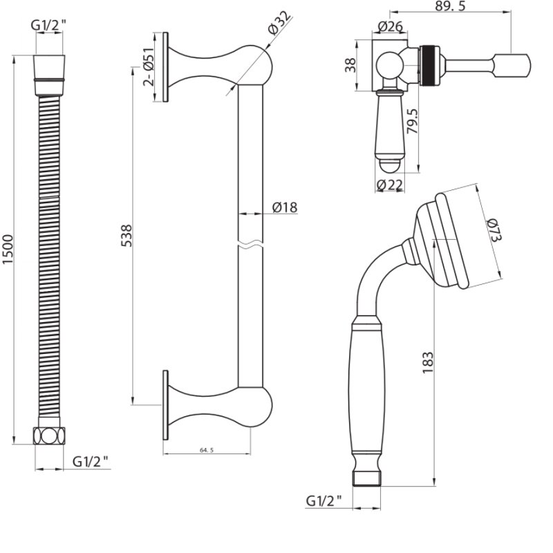 Orbit Slide Rail Shower Kit SHOWKIT006 Chrome