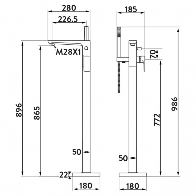 Orbit Muro Freestanding Bath Shower Mixer Tap - Chrome