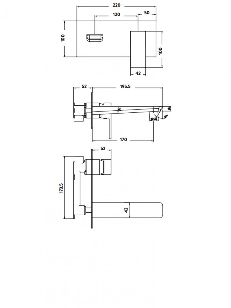 Orbit Muro Single Lever Basin Mixer Tap Wall Mounted - Chrome