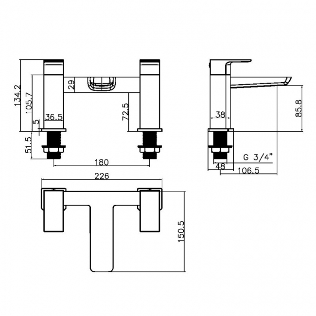 Orbit Muro Bath Filler Tap Pillar Mounted - Chrome