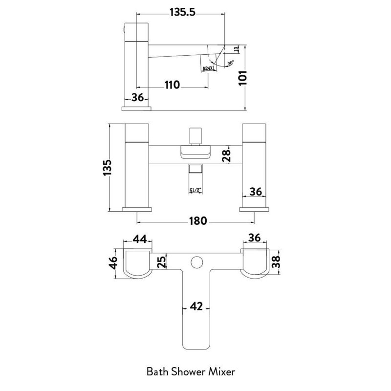 Orbit Muro Bath Shower Mixer Tap with Handset - Chrome