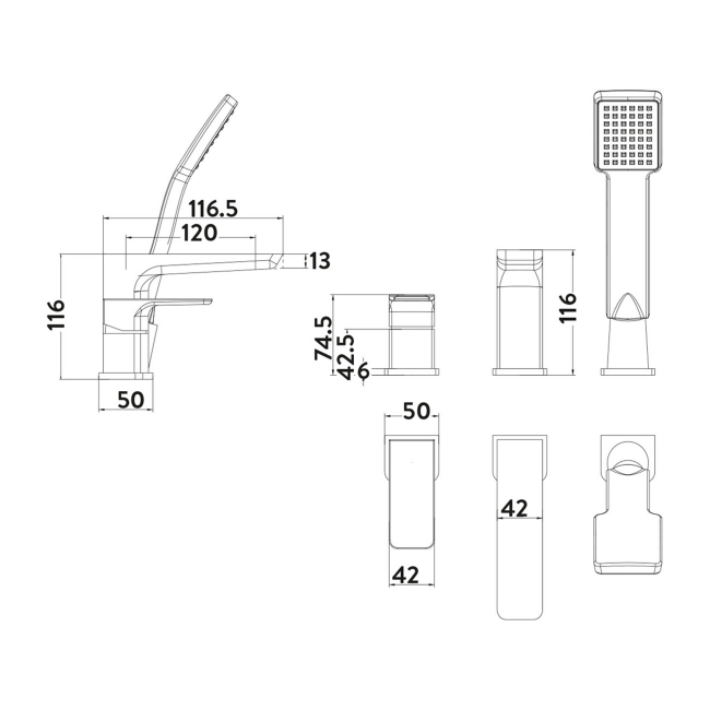 Orbit Muro 3-Hole Bath Shower Mixer Tap Deck Mounted - Chrome  | Dimension Image