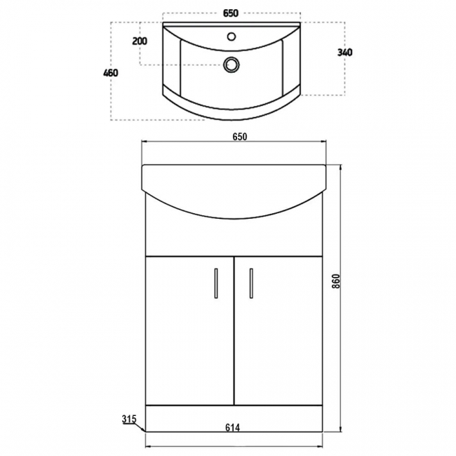 Orbit Verona Floor Standing 2-Door Vanity Unit with Basin 650mm Wide - Gloss White