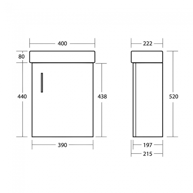 Orbit Verona Wall Hung 1-Door Vanity Unit with Basin 400mm Wide - White