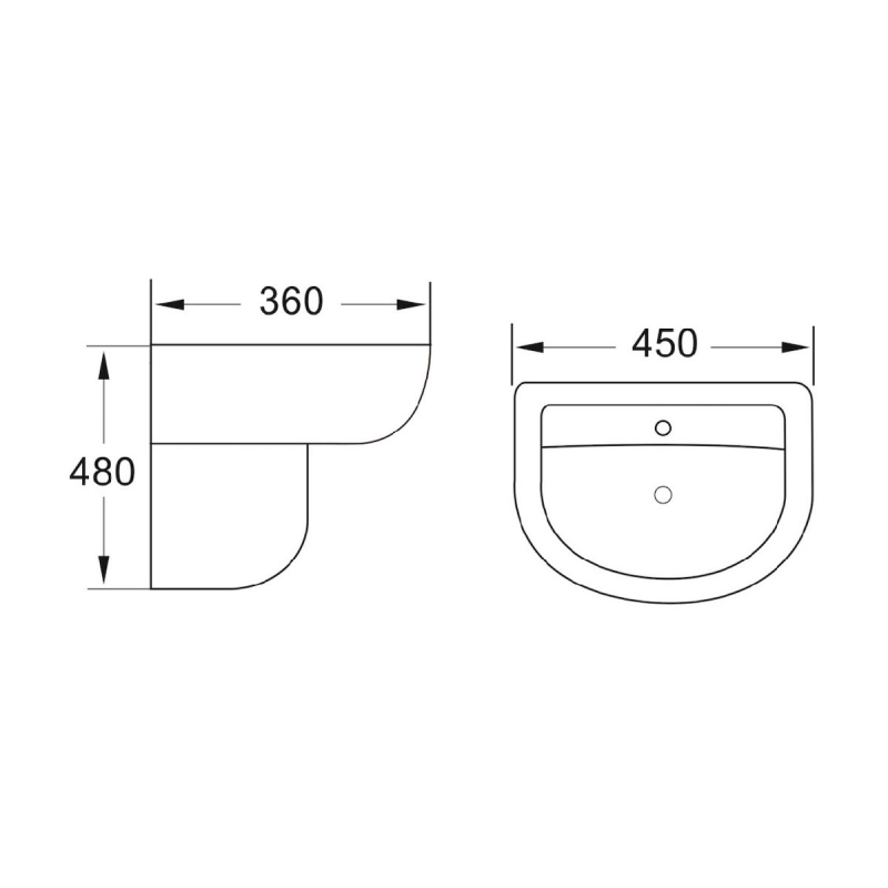 Orbit Viva Basin with Semi Pedestal 450mm Wide - 1 Tap Hole