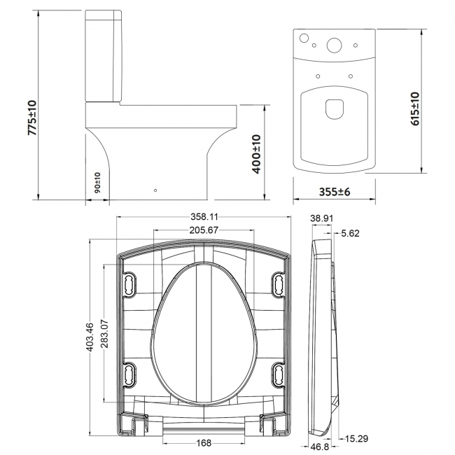 Orbit Vola Close Coupled Toilet with Push Button Cistern - Soft Close Seat