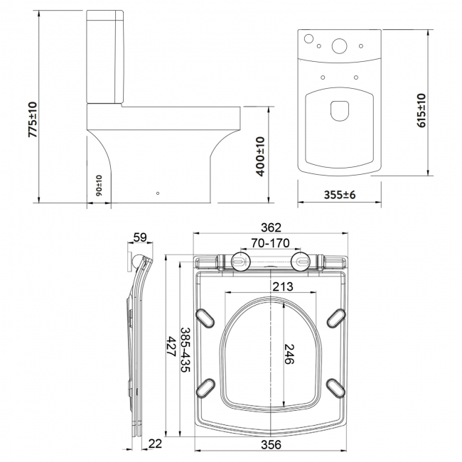 Orbit Vola Close Coupled Toilet with Push Button Cistern - Slimline Seat