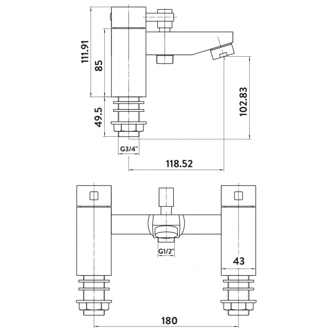Orbit Zero Bath Shower Mixer Tap Pillar Mounted with Kit and Wall Bracket - Chrome