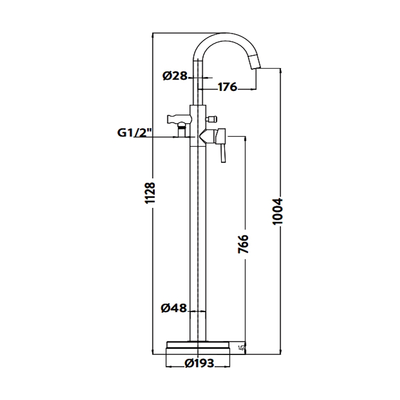 Orbit Zico Freestanding Bath Shower Mixer Tap - Chrome  | Dimension Image