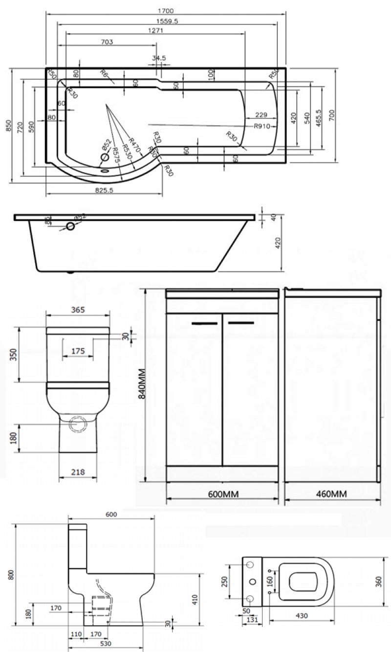 Adapt Complete Bathroom Suite with 1500mm Bath - Left Handed
