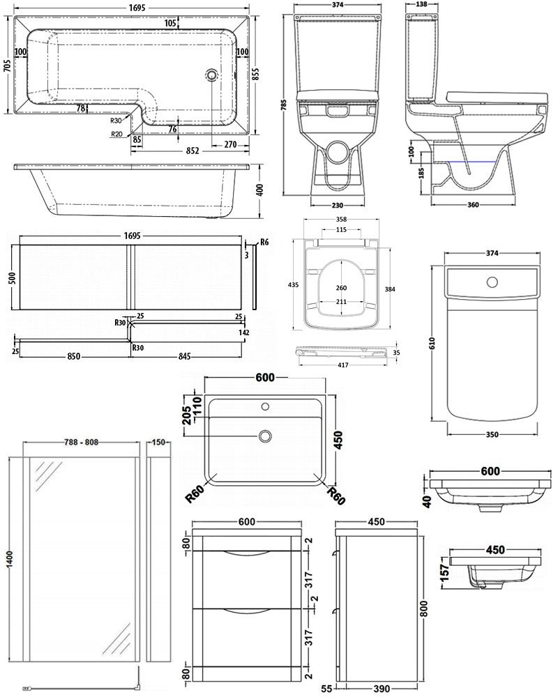 Bliss Complete Bathroom Suite OBPACK149 Modern