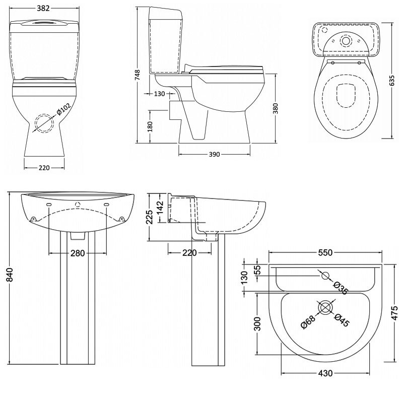 Nuie Melbourne Bathroom Suite with Close Coupled Toilet and Basin - 1 Tap Hole