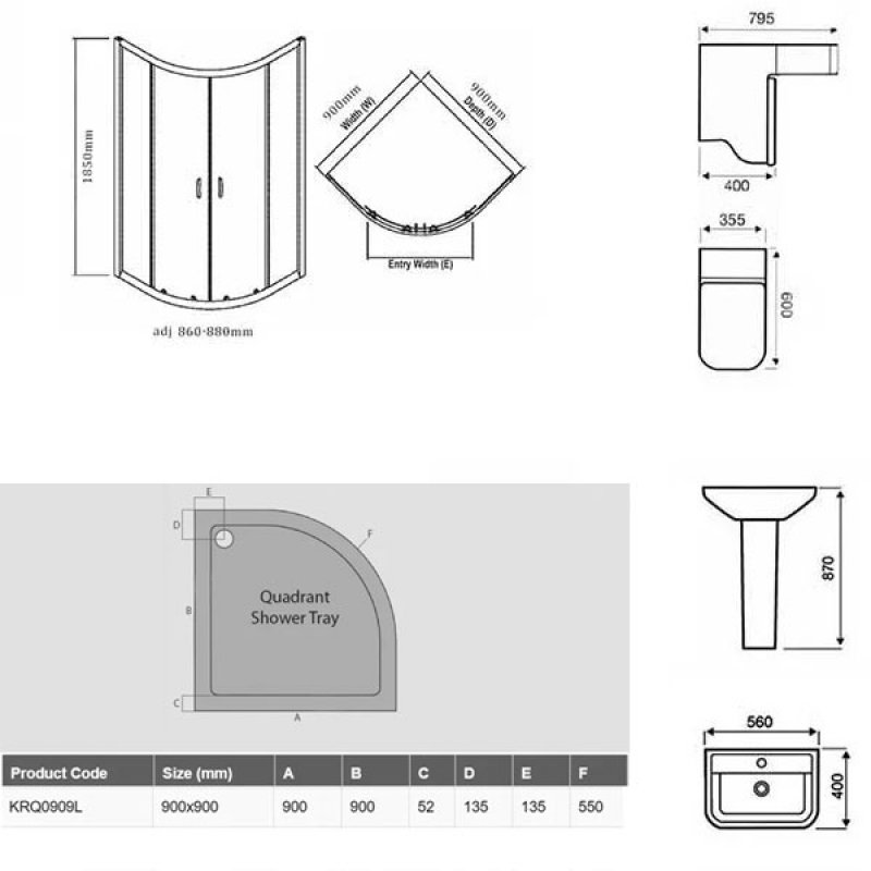 Options En-Suite with Double Quadrant Shower Enclosure - 900mm x 900mm