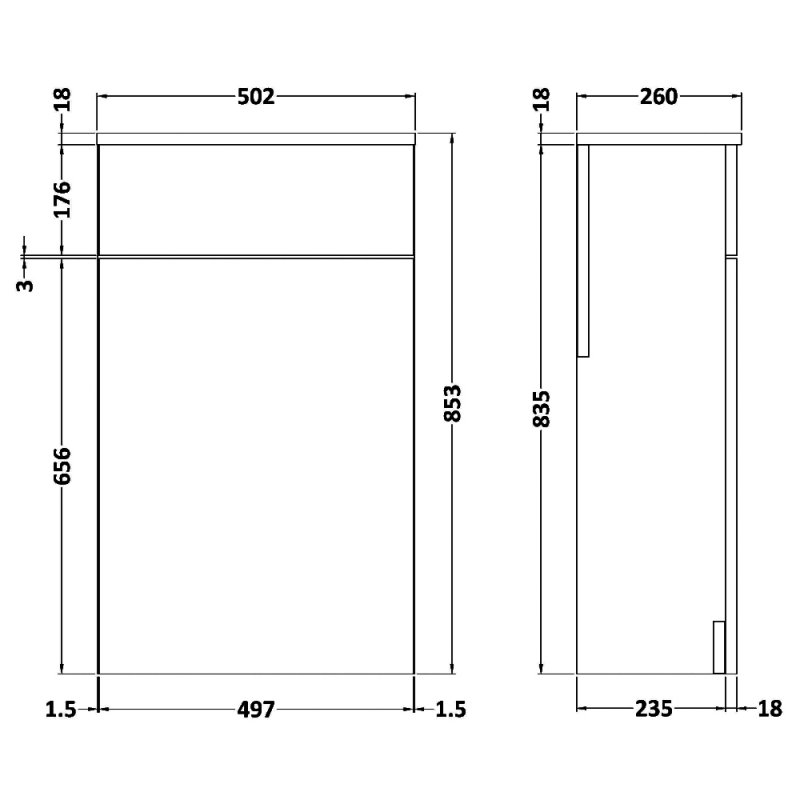 Nuie Athena Back to Wall WC Toilet Unit 500mm Wide - Gloss White