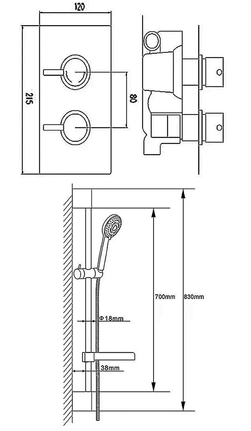 Nuie Rectangular Twin Valve Concealed Mixer Shower with Slider Rail Kit