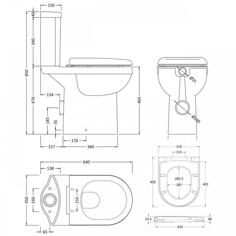 Nuie Ivo Comfort Close Coupled Toilet Push Button Cistern - Soft Close Seat