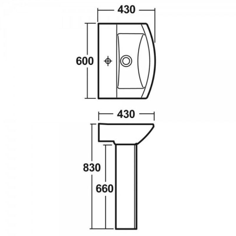 Nuie Knedlington Basin and Full Pedestal 600mm Wide - 1 Tap Hole