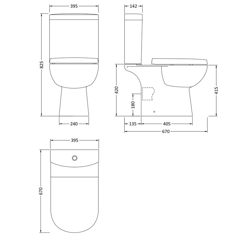 Nuie Lawton Close Coupled Toilet Push Button Cistern - Excluding Seat
