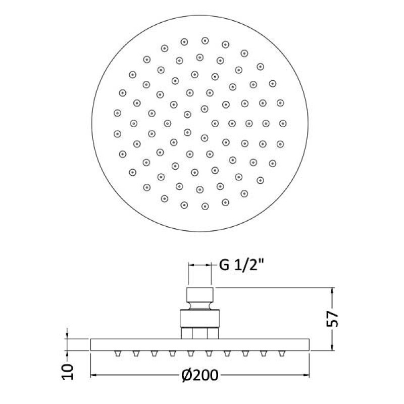 Nuie Round Shower Head STY069 200mm Chrome