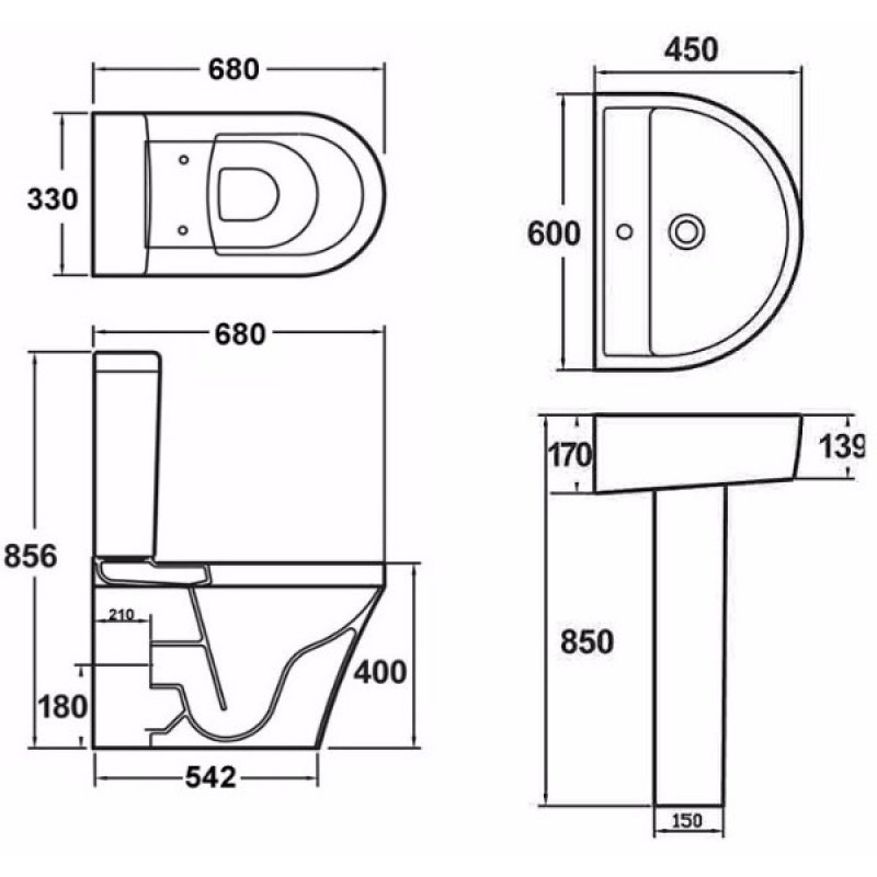 Nuie Marlow Bathroom Suite Close Coupled Toilet and Basin - 1 Tap Hole