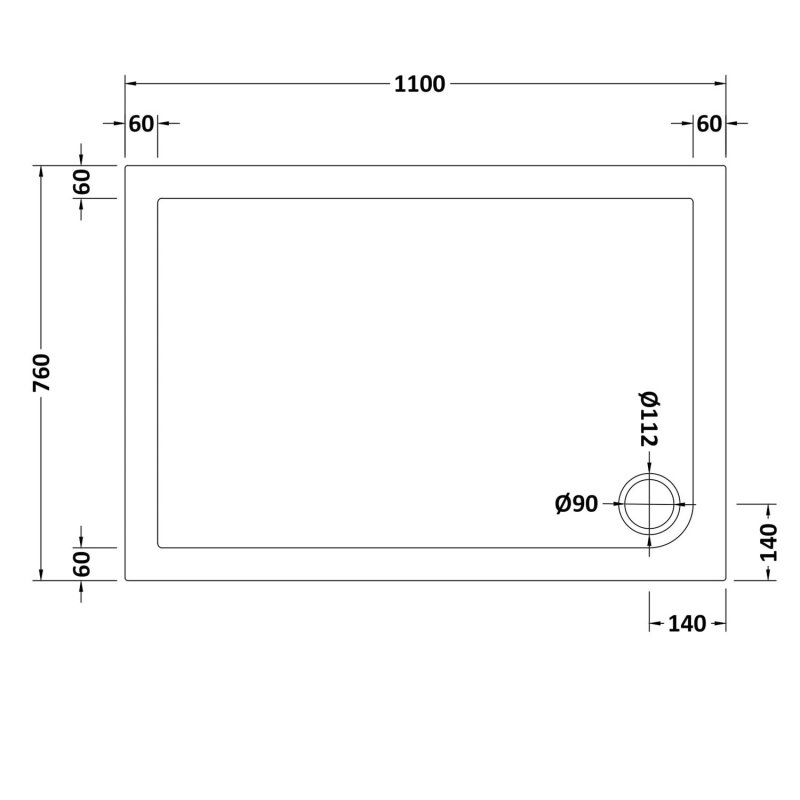 Nuie Pearlstone White Rectangular Shower Tray 1100mm x 760mm