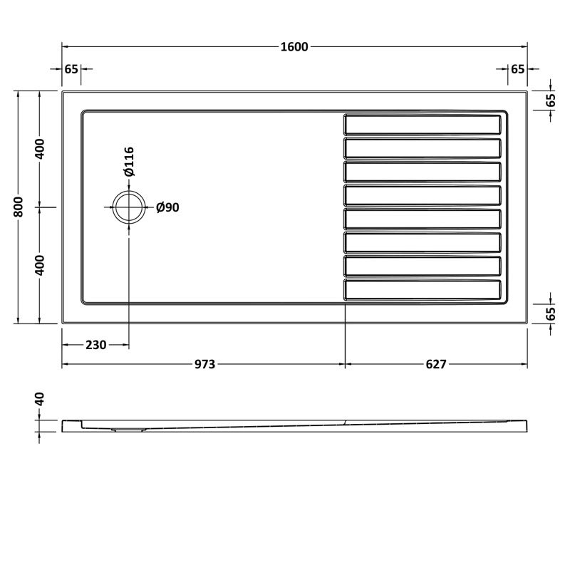 Nuie Pearlstone White Rectangular Walk-In Shower Tray 1600mm x 800mm